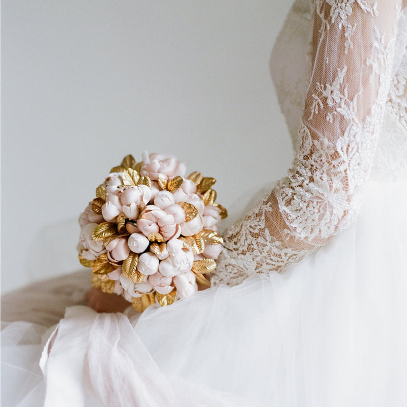 Blush Pink Gold Metal Leaf Bridal Bouquet - Marie Livet