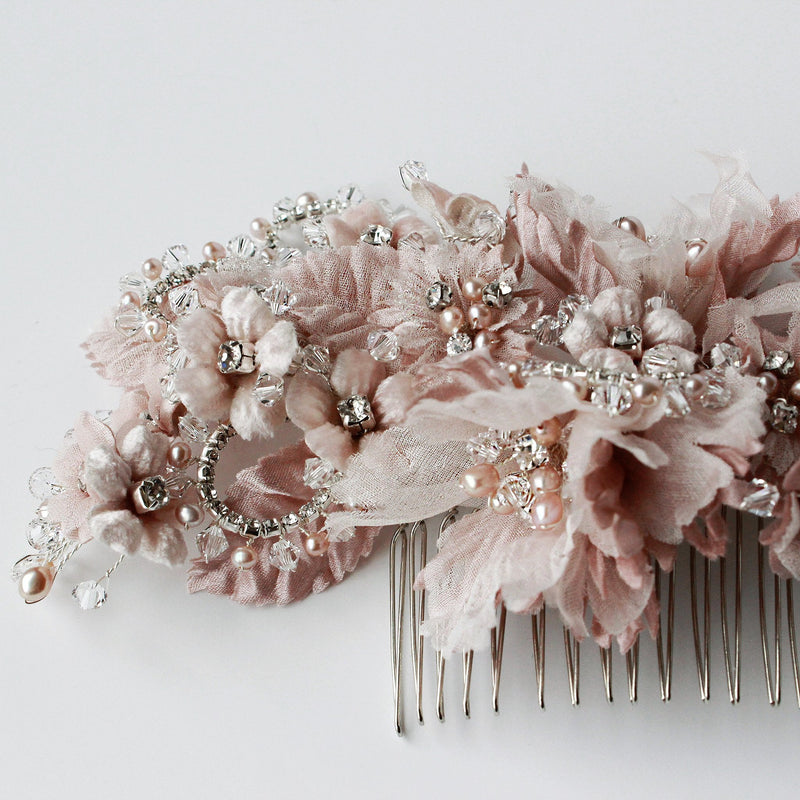 Blush Pink Nalani Flower Bridal Hair Comb - Marie Livet