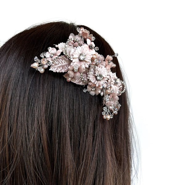 Blush Pink Sincerity Couture Flower Bridal Hair Comb - Freshwater Pearl and Swarovski - Marie Livet