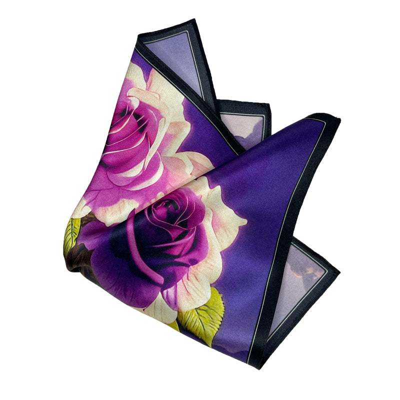 Boundless Purple Roses Floral Silk Satin Pocket Square - Marie Livet