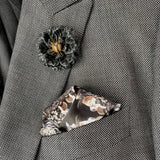 Bronze and Black Leather Flower Lapel Pin with Tiger's Eye Gemstone - Marie Livet