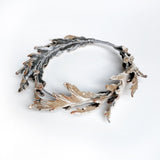 Champagne and Silver Silk Velvet Oak Leaf Hair Crown Wreath - Marie Livet