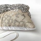 Champagne Silver Beaded Lace Silk Ring Bearer Pillow - Marie Livet