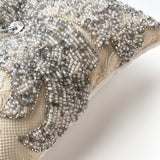 Champagne Silver Beaded Lace Silk Ring Bearer Pillow - Marie Livet