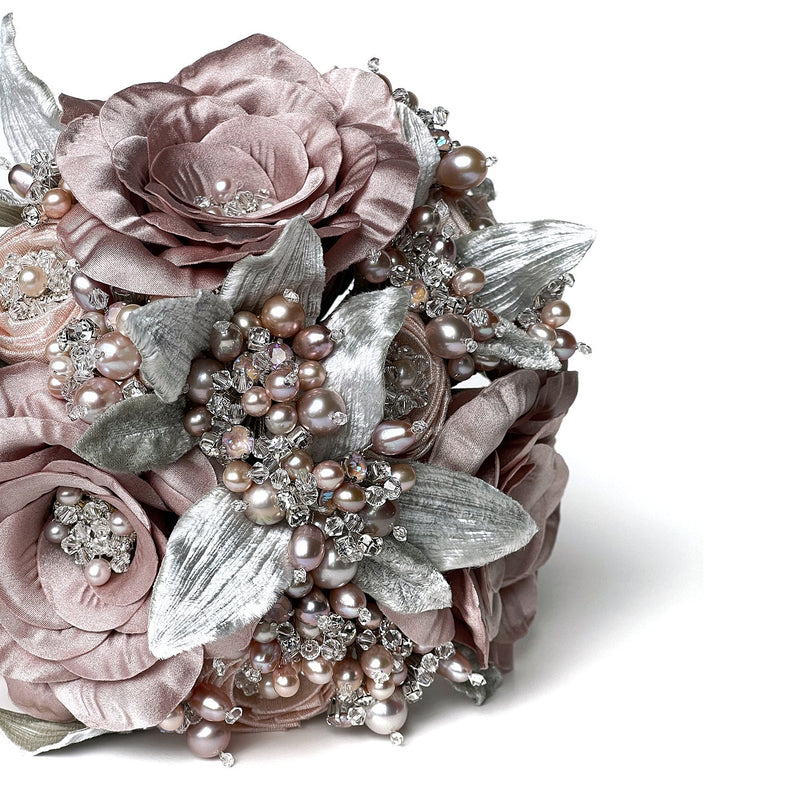 Cherish Pink Rose Pearl and Gemstone Crystal Bridal Bouquet - Marie Livet
