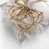 Constellation Crystal Feather and Pearl Blush Silk Ring Bearer Pillow - Marie Livet