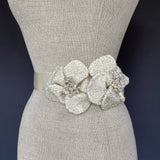 Corsica Ivory Beaded and Jeweled Silk Double Flower Bridal Sash - Marie Livet