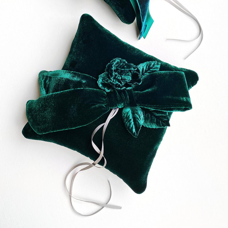 Couture Emerald Green Velvet Ring Bearer Pillow - Marie Livet