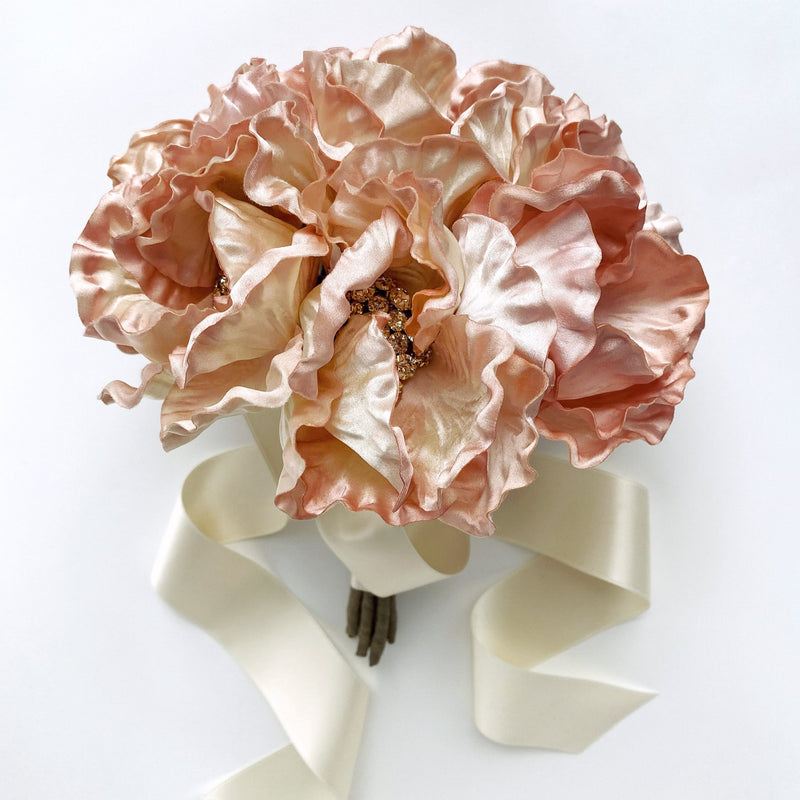 Couture Peach Poppy Gold Crystal Bouquet - Marie Livet