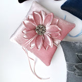 Couture Pink Silk Velvet Crystal Flower Ring Bearer Pillow - Marie Livet