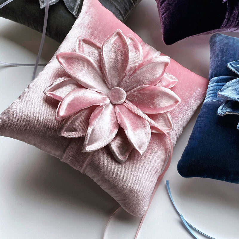 Couture Pink Velvet Flower Ring Bearer Pillow - Marie Livet