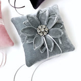 Couture Silver Silk Velvet Flower Crystal Ring Bearer Pillow - Marie Livet
