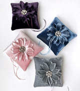 Couture Silver Silk Velvet Flower Crystal Ring Bearer Pillow - Marie Livet