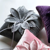 Couture Silver Silk Velvet Flower Ring Bearer Pillow - Marie Livet