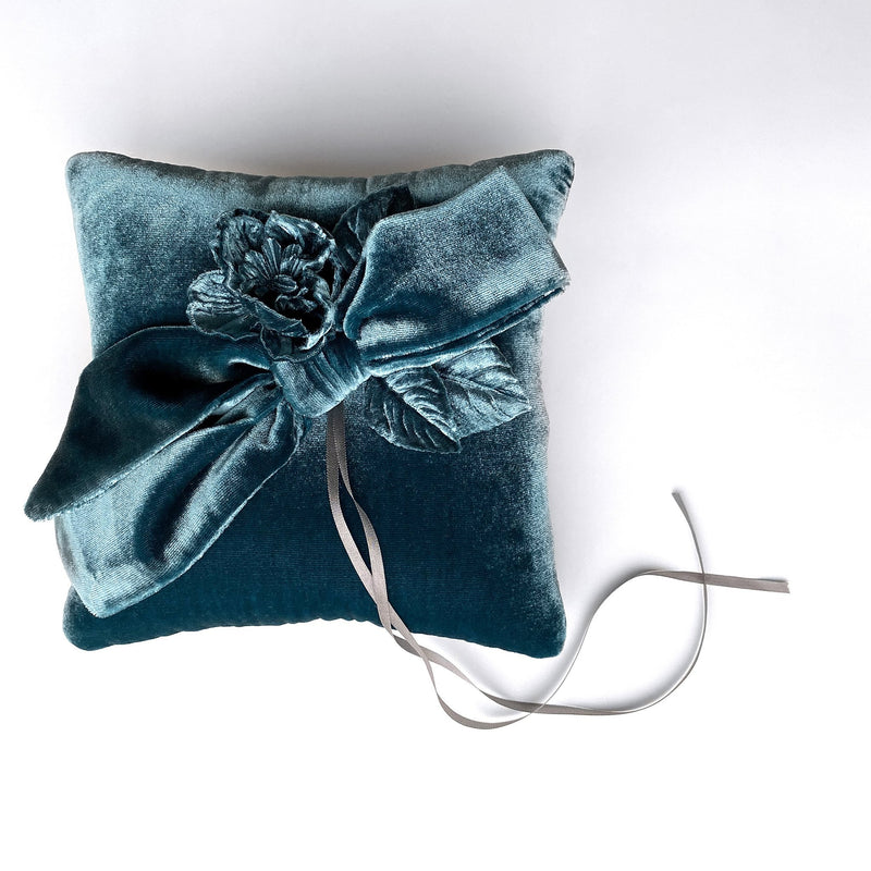 Couture Teal Velvet Ring Bearer Pillow - Marie Livet