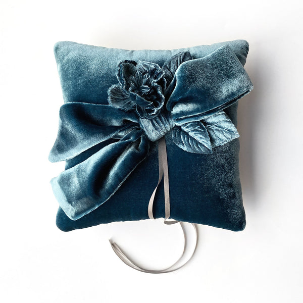 Couture Teal Velvet Ring Bearer Pillow - Marie Livet
