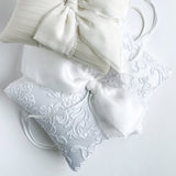 Couture White French Alencon Lace and Silk Satin Ring Bearer Pillow - Marie Livet