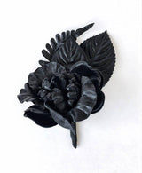 Dakota Black Leather Floral Lapel Pin Boutonniere - Marie Livet
