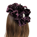 Diva Large Flower Aubergine Plum Silk Velvet Statement Floral Hair Comb - Marie Livet