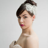Elina Antique French Chantilly Silk Ivory Lace Bow Hairpiece - Marie Livet