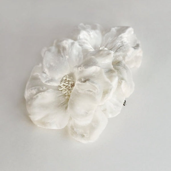 Elita White Silk Velvet Double Flower Comb - Marie Livet