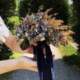 Evergreen Gold Cedar and Green Leaves Gemstone Fine Art Bridal Bouquet - Marie Livet