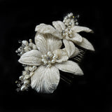 Forever Orchid Ivory Silk Velvet Couture Flower Bridal Hair Comb - Freshwater Pearl and Swarovski - Marie Livet