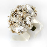 Forever White and Ivory Silk Pearl and Crystal Bridal Bouquet - Marie Livet