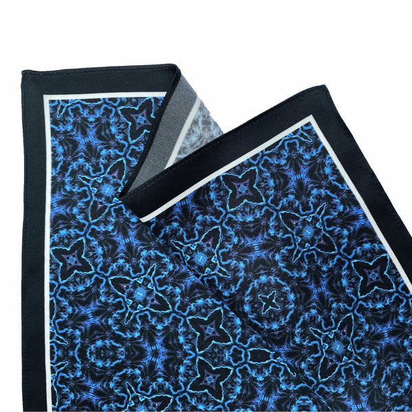 Geometric Blue and Black Silk Pocket Square - Marie Livet