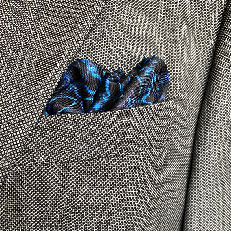 Geometric Blue and Black Silk Pocket Square - Marie Livet