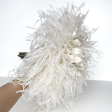 Ivory Feather Silk Flower Crystal and Pearl Bridal Bouquet - Marie Livet