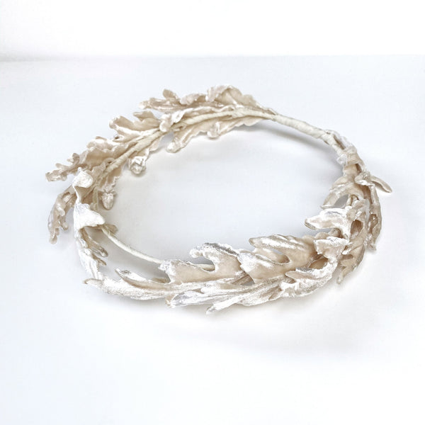 Ivory Silk Velvet Oak Leaf Hair Crown Wreath - Marie Livet