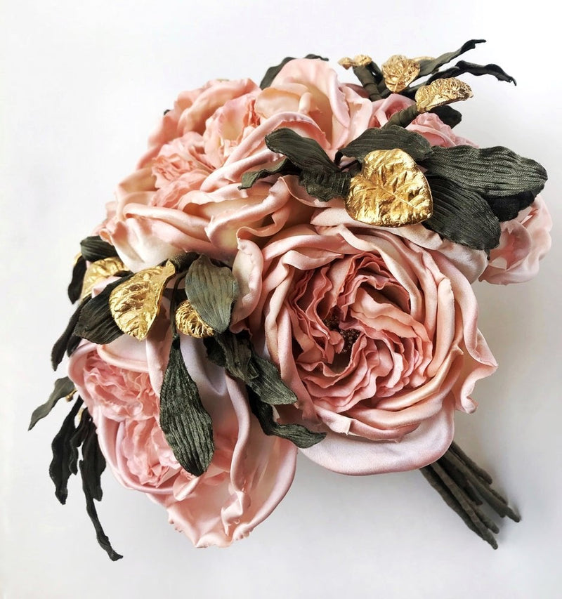 Large Eva English Cottage Rose Gold Leaf Luxury Wedding Bridal Bouquet - Marie Livet