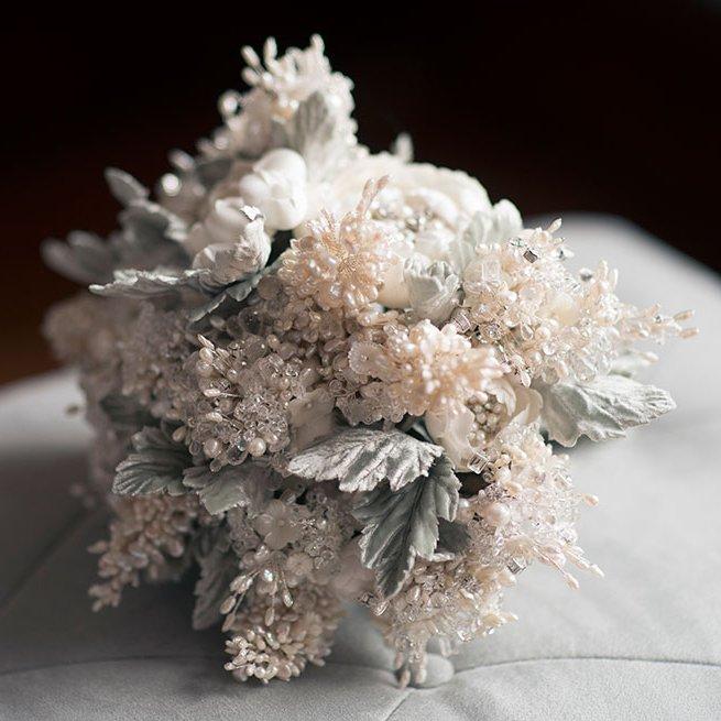 Light Heart Couture Pearl, Gemstone and Crystal Jeweled Bridal Bouquet - Marie Livet