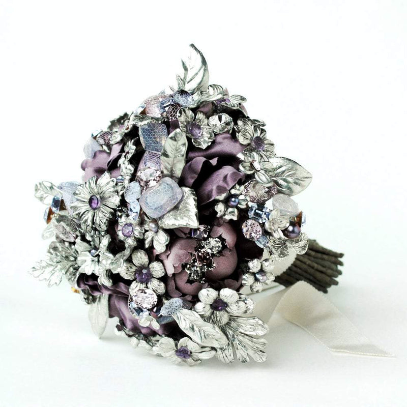 Lilac Purple Wildflower Sterling Silver Floral and Amethyst Gemstone Bridal Bouquet - Marie Livet