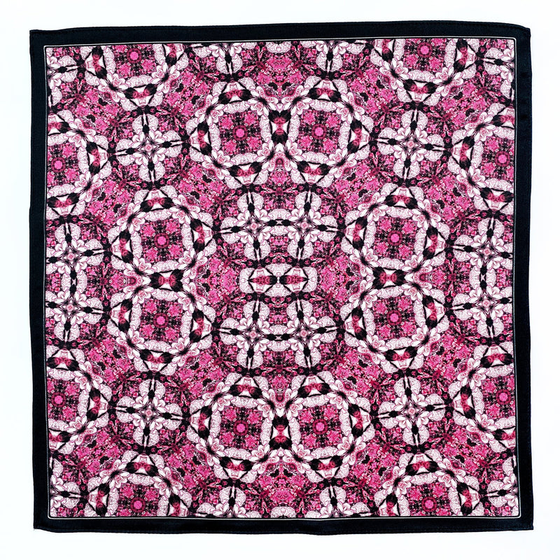 Magenta Pink and Black Medallion Silk Pocket Square - Marie Livet