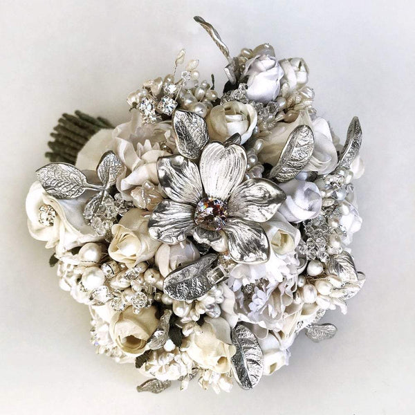 Orchid Sterling Silver White and Ivory Flower Bridal Bouquet - Marie Livet