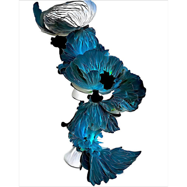 Original Digital Studio Art - Teal Floral Rising - Giclée Print - Marie Livet