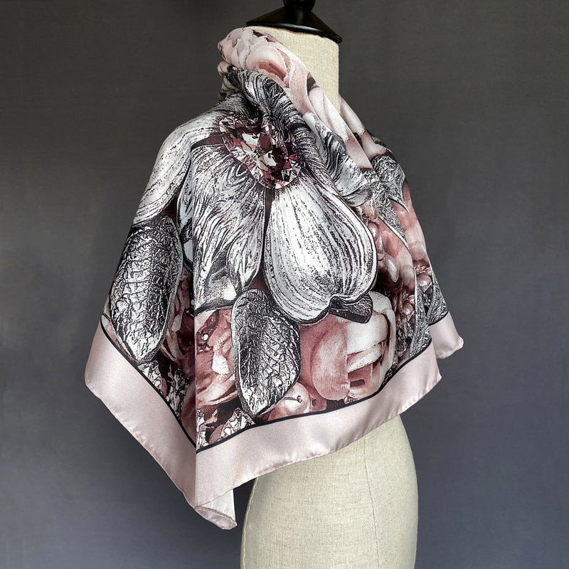 Pink and Silver Orchid Silk Scarf - Marie Livet