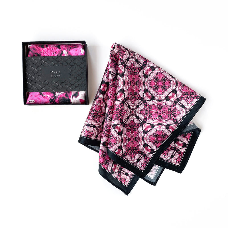 Set of 2 Coordinating Fuchsia Pink Floral Silk Satin Pocket Squares