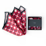 Set of 2 Red Ivory and Black Floral Silk Satin Pocket Squares