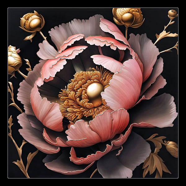 Pre-Order | Blushing Pink Peony Gold Black Floral Silk Twill Scarf - Marie Livet