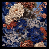 Pre-Order | Fluidity Orange Dark Blue Floral Silk Twill Scarf - Marie Livet