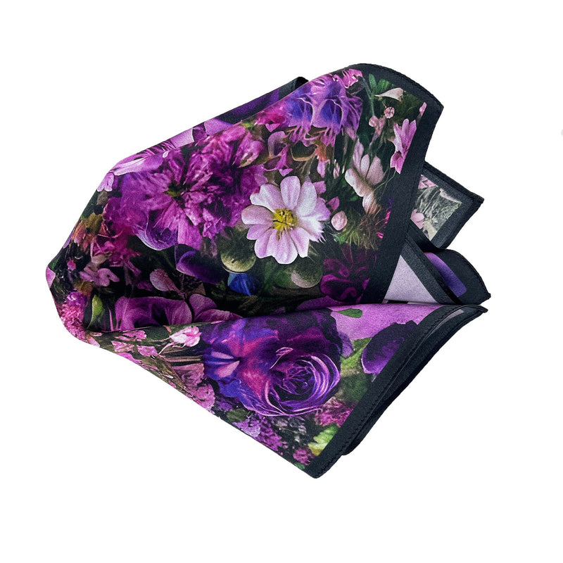 Profusion Purple Flowers Silk Satin Pocket Square - Marie Livet
