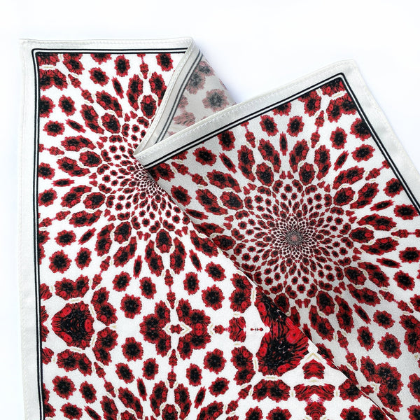Red and White Floral Vortex Silk Pocket Square - Marie Livet