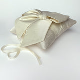 Sara Champagne Silk Ring Pillow With a Cream Dupioni Bow - Marie Livet