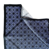 Set of 2 Baseline Blue and Black Geometric Floral Silk Satin Pocket Squares - Marie Livet