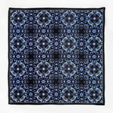 Set of 2 Baseline Blue and Black Geometric Floral Silk Satin Pocket Squares - Marie Livet