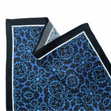 Set of 2 Coordinating Dark Blue and Black Geometric Floral Silk Satin Pocket Square - Marie Livet