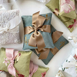 Set of Two Aromatherapy Fleur de Lis Embroidered Robin Egg Blue Silk Lavender Sachets - Marie Livet